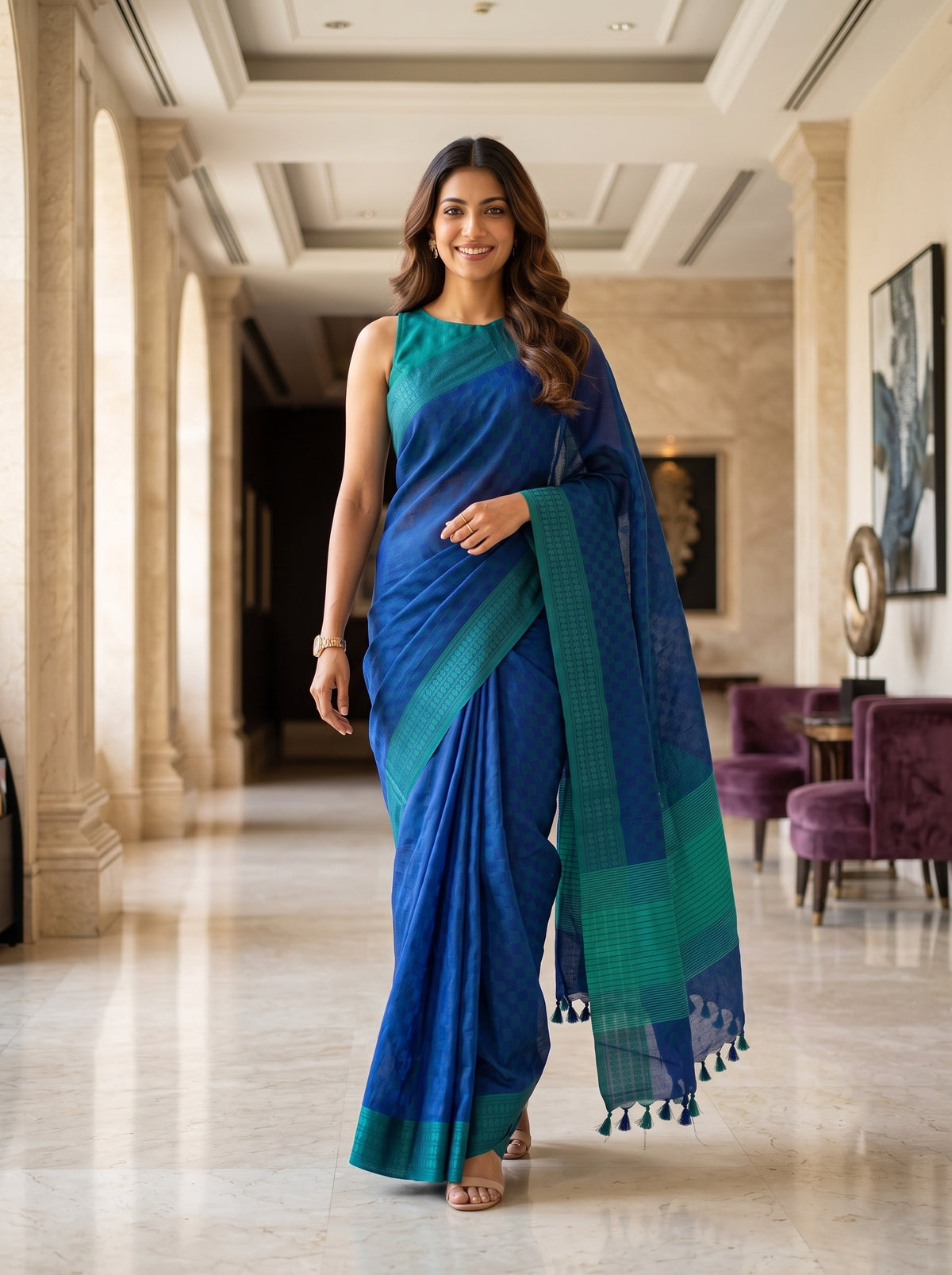 MIMOSA Navy Bengaluru Saree — pose 6 styling detail
