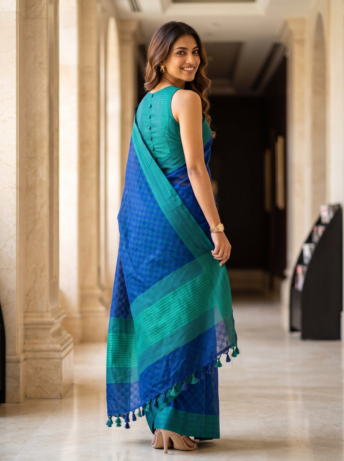 MIMOSA Navy Bengaluru Saree — pose 7 styling detail