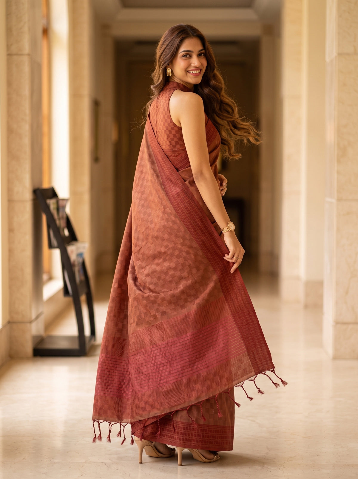 MIMOSA Peach Bengaluru Saree — pose 9 styling detail