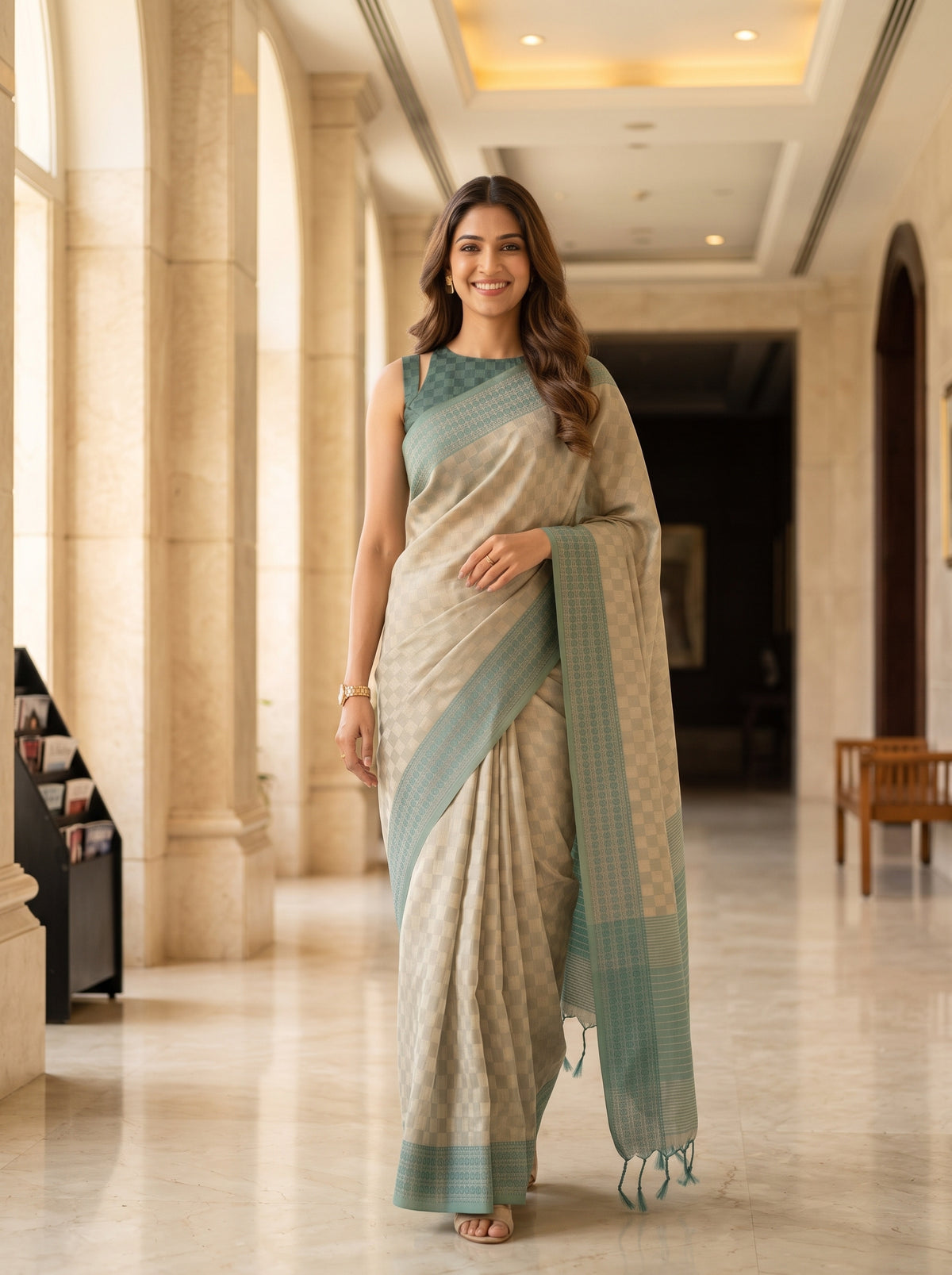 MIMOSA Tussar Bengaluru Saree — pose 6 styling detail