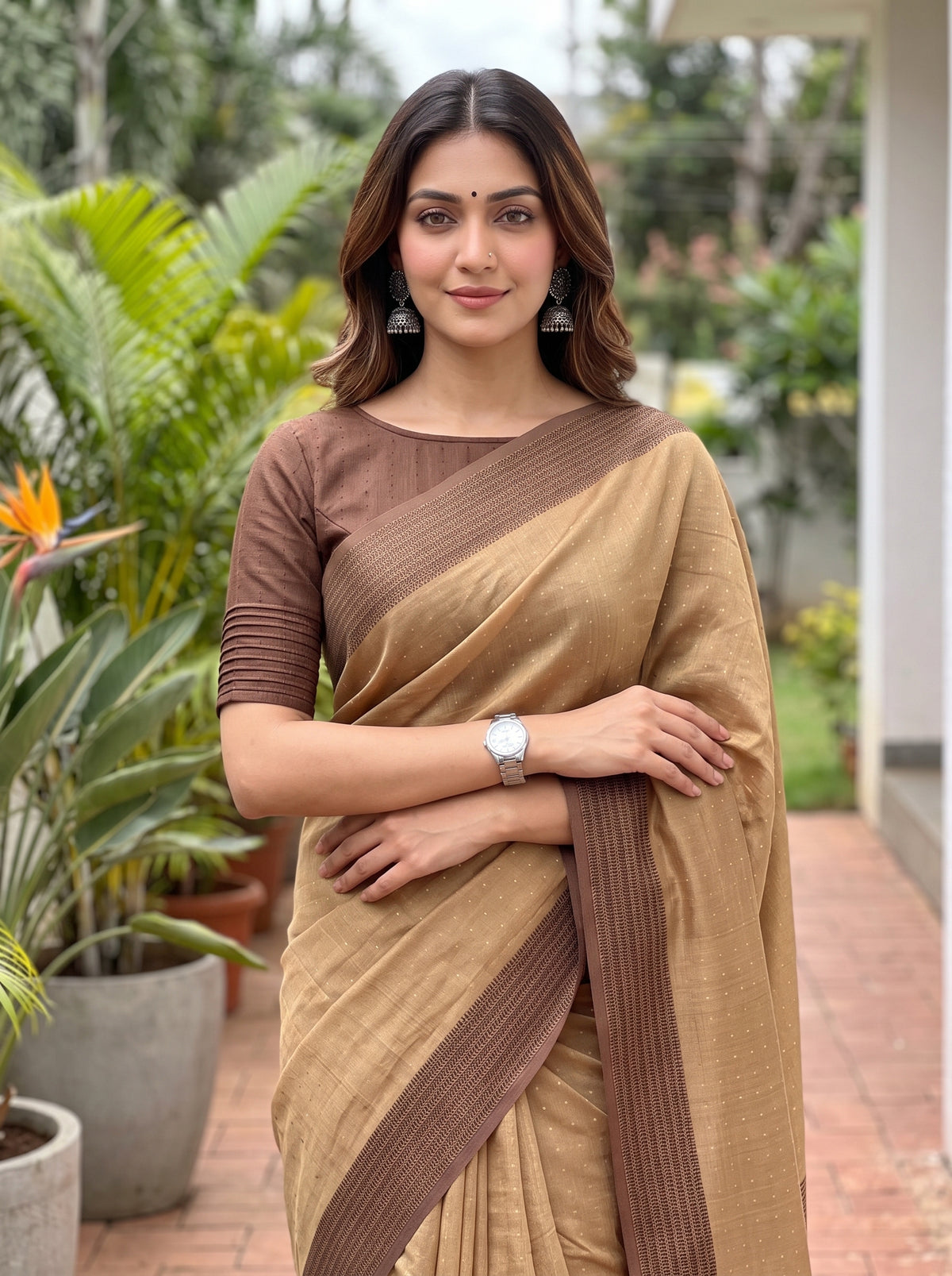 MIMOSA Chiku Bengaluru Art Silk Saree — pose 10 styling detail