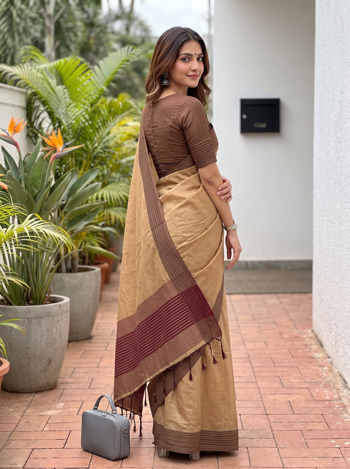 MIMOSA Chiku Bengaluru Art Silk Saree — pose 7 styling detail