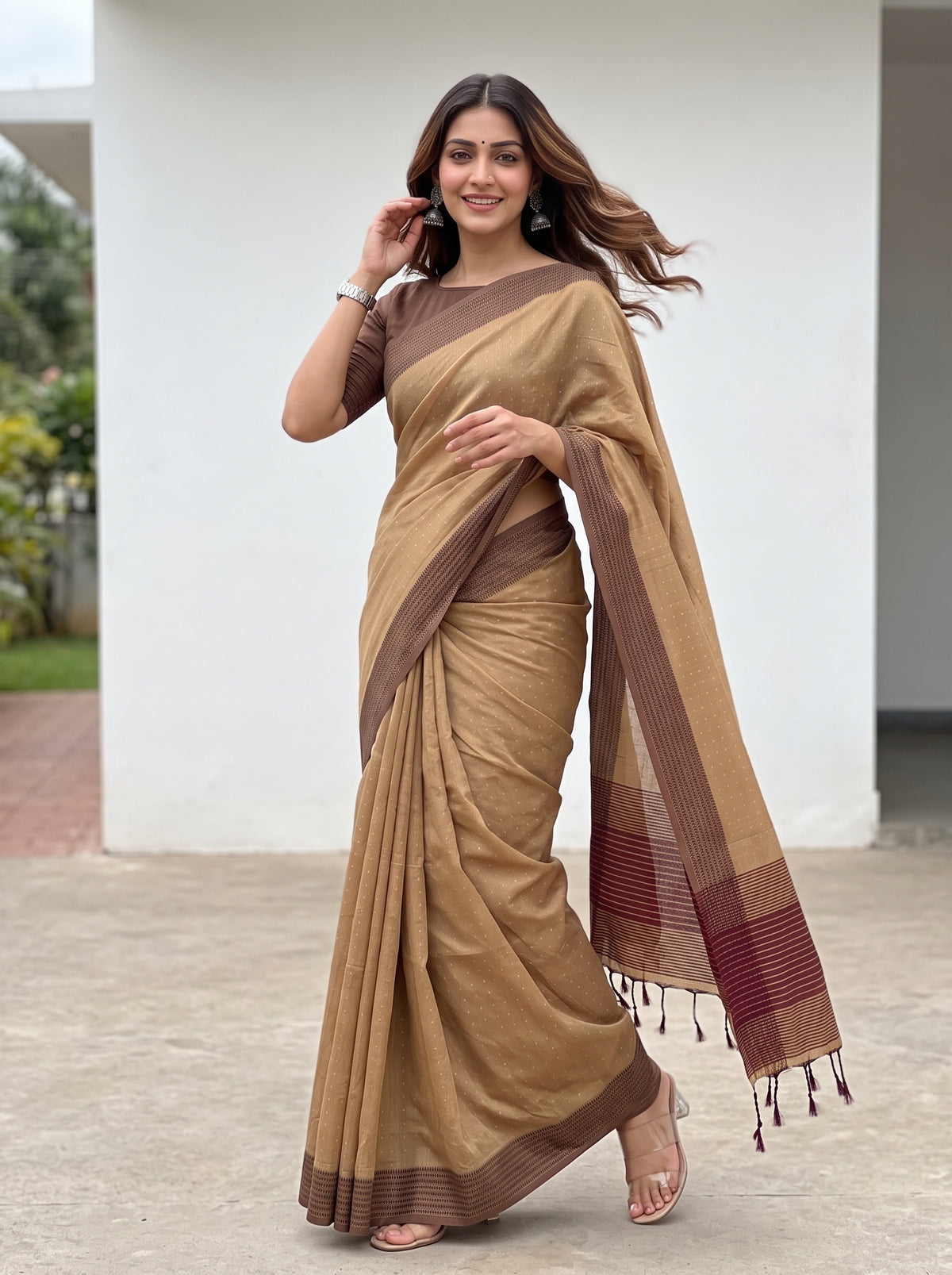 MIMOSA Chiku Bengaluru Art Silk Saree — pose 9 styling detail