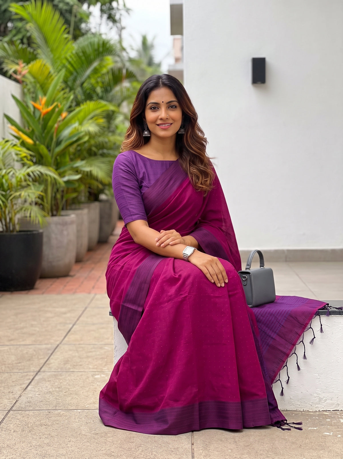 MIMOSA Magenta Bengaluru Art Silk Saree — pose 8 styling detail