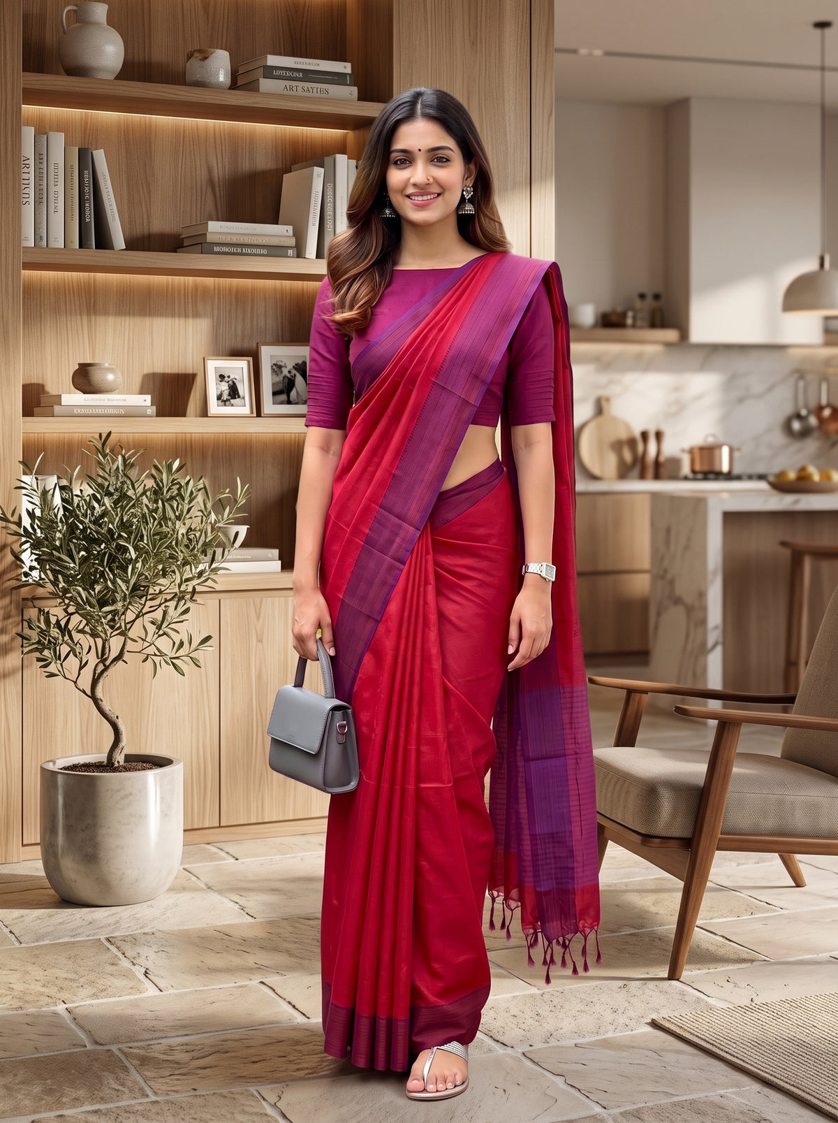 MIMOSA Maroon Bengaluru Art Silk Saree — pose 10 styling detail