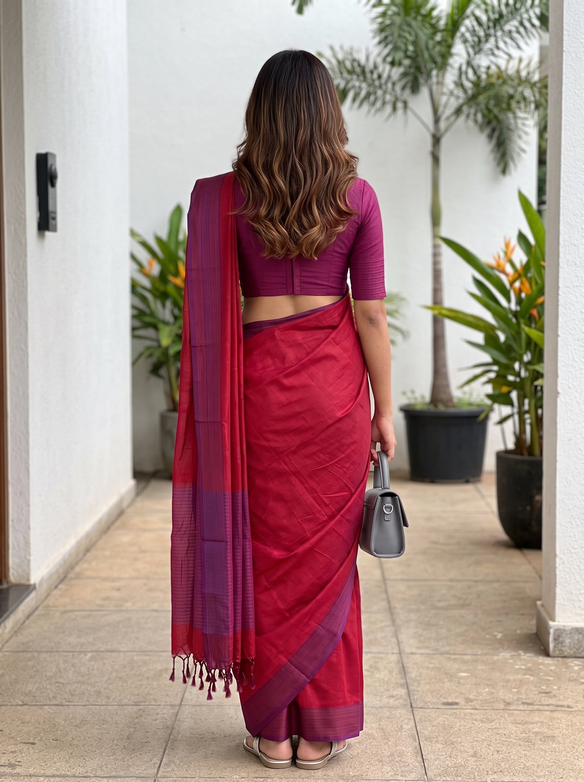 MIMOSA Maroon Bengaluru Art Silk Saree — saree shot pallu body