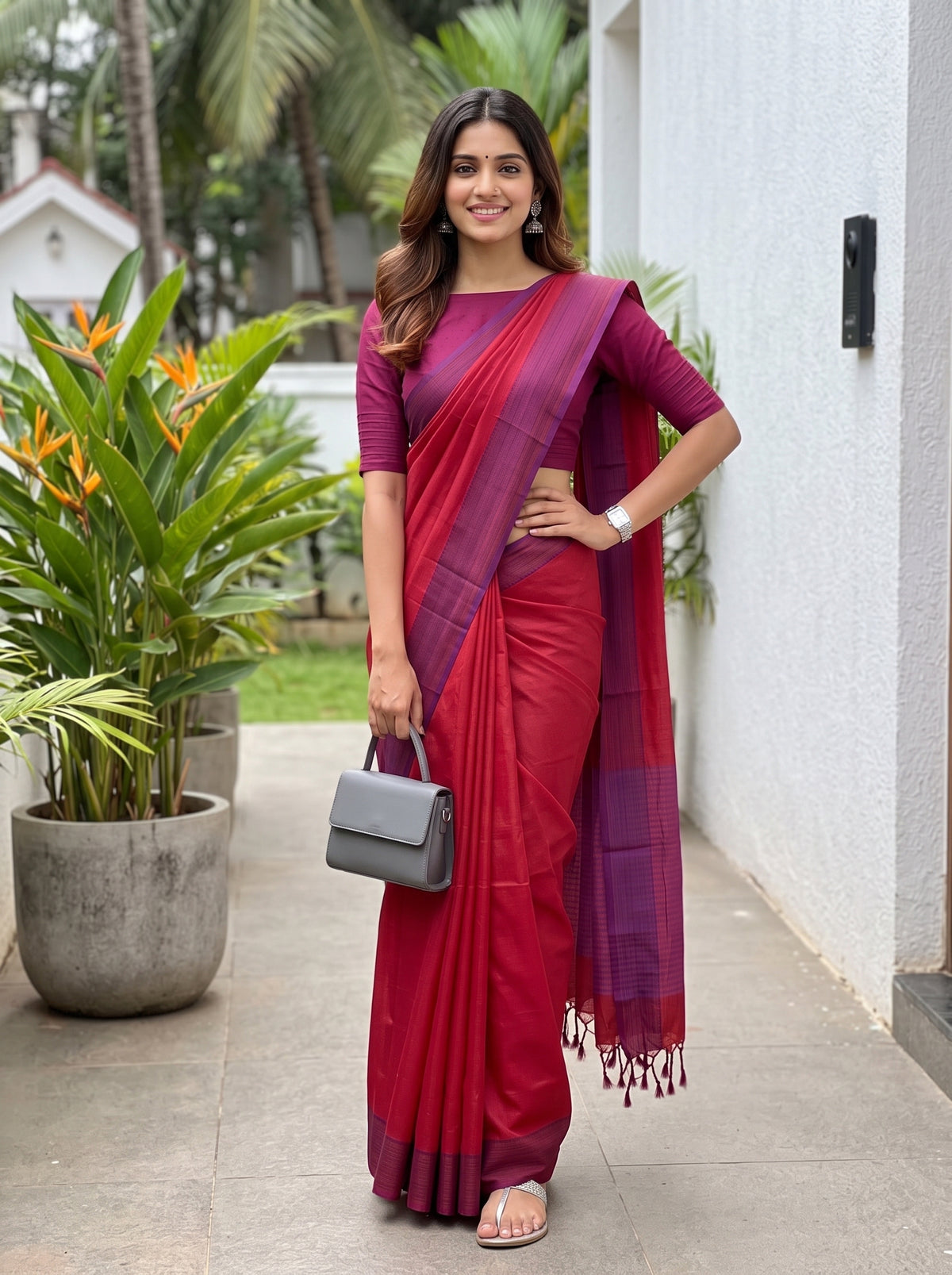 MIMOSA Maroon Bengaluru Art Silk Saree — pose 4 styling detail
