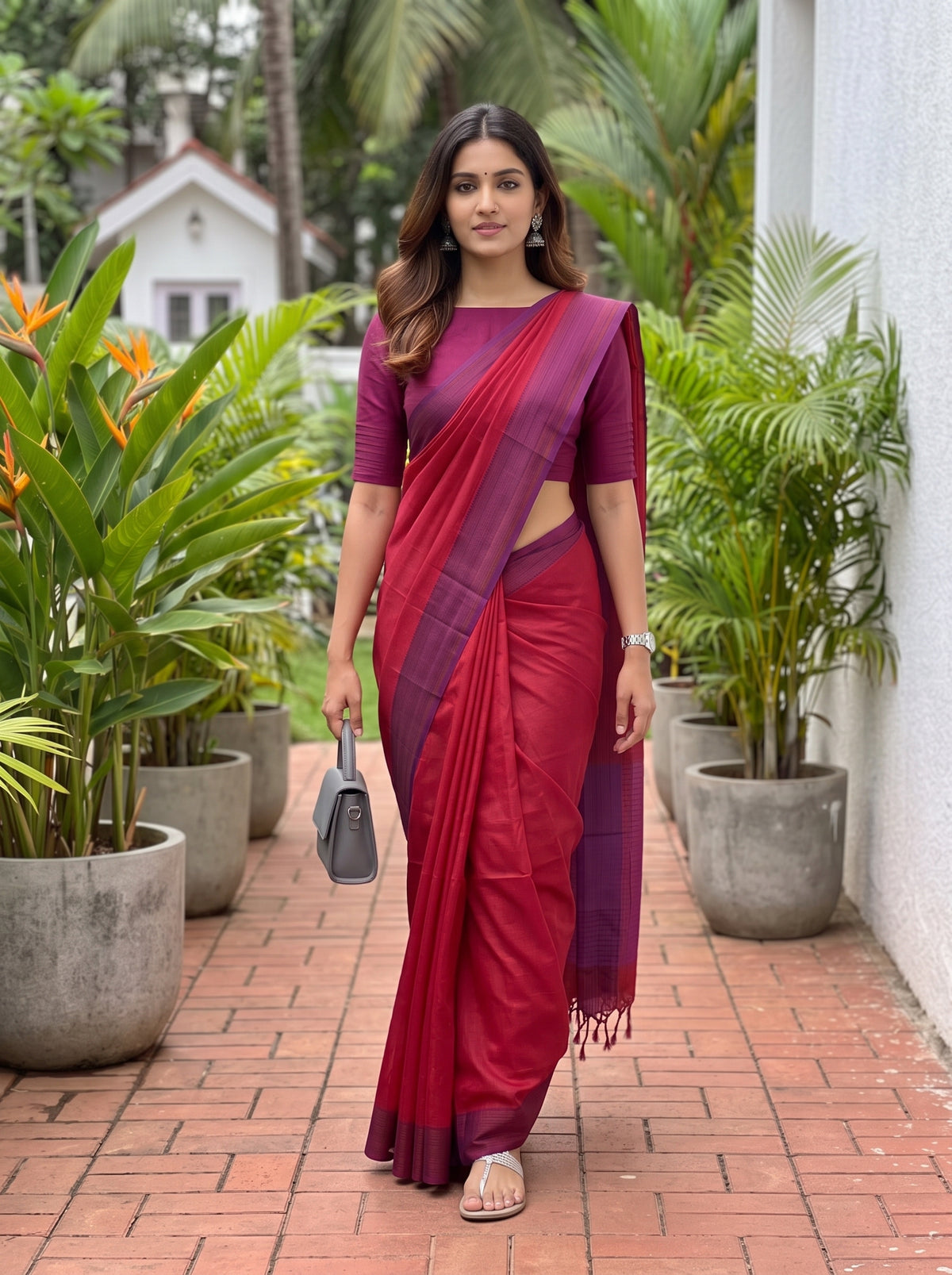 MIMOSA Maroon Bengaluru Art Silk Saree — pose 6 styling detail