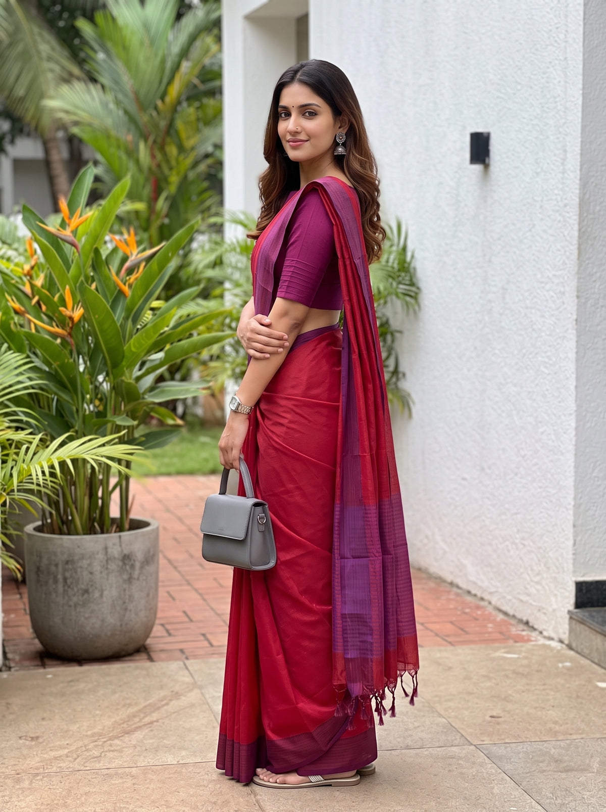 MIMOSA Maroon Bengaluru Art Silk Saree — pose 7 styling detail