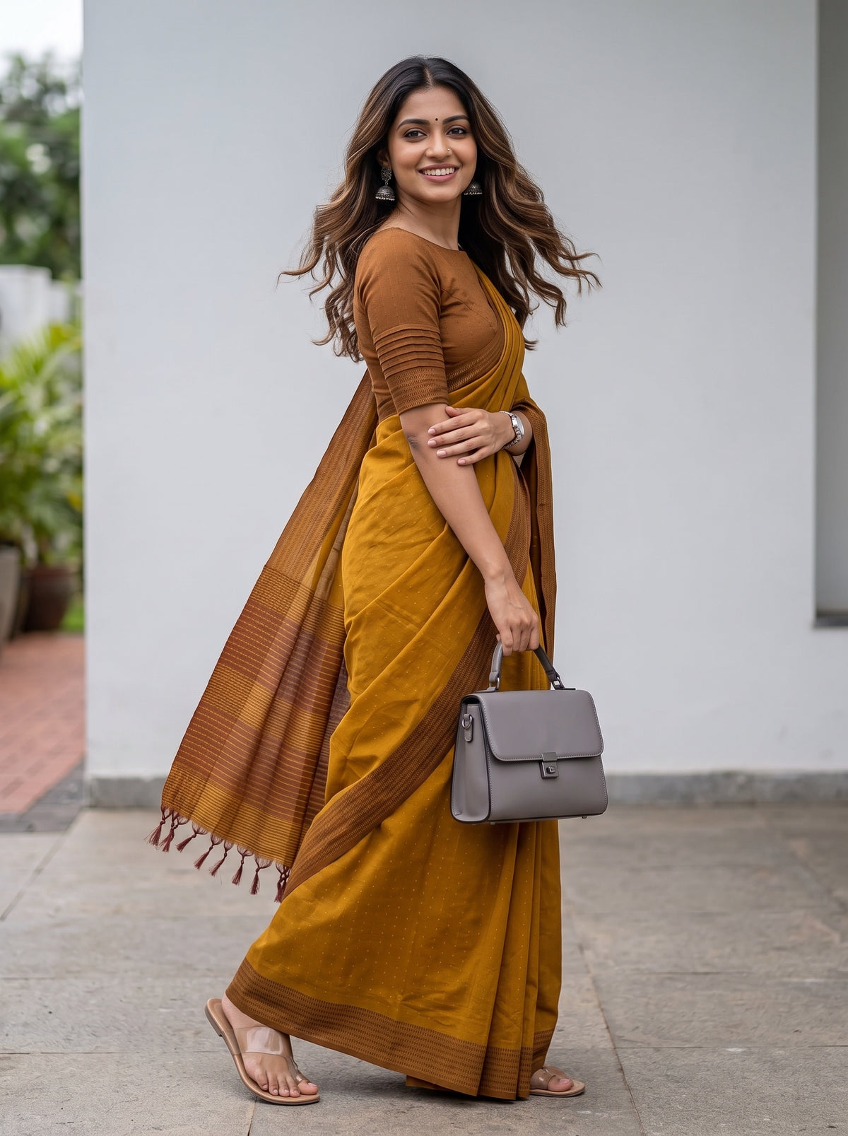 MIMOSA Mustard Bengaluru Art Silk Saree — pose 5 styling detail