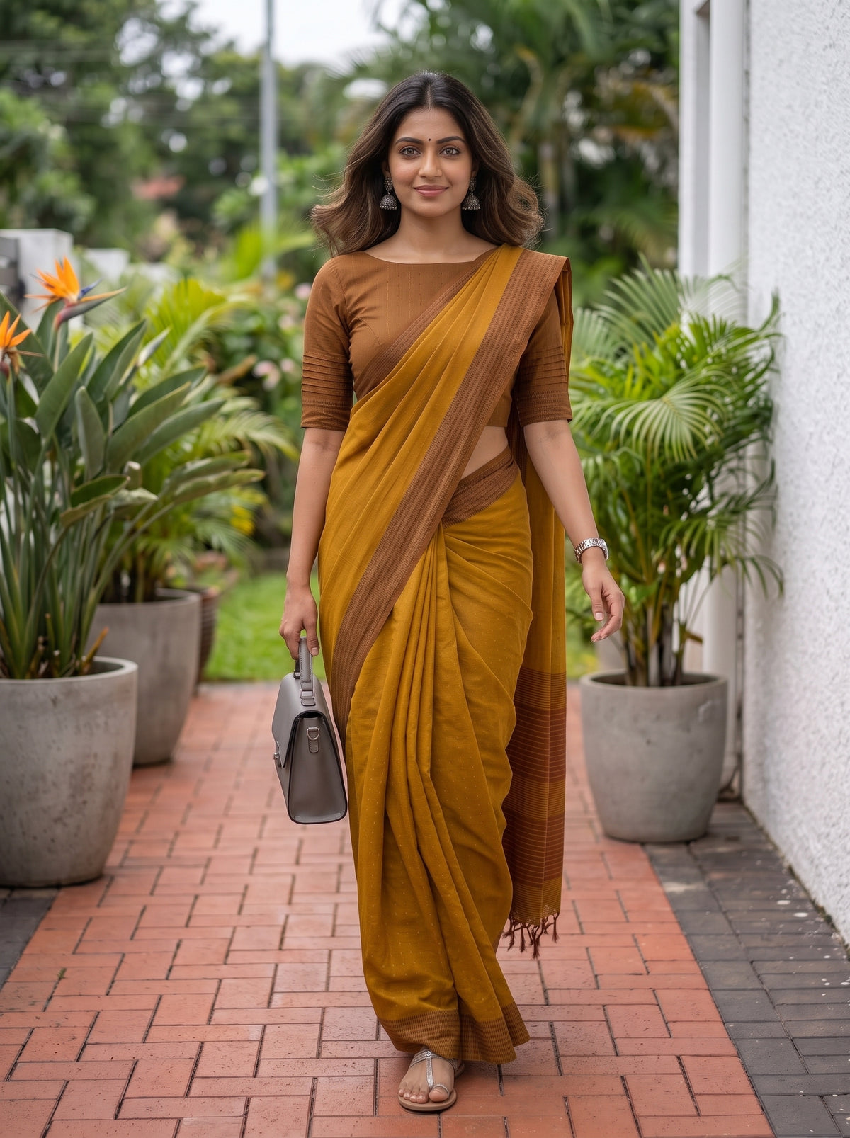MIMOSA Mustard Bengaluru Art Silk Saree — pose 6 styling detail