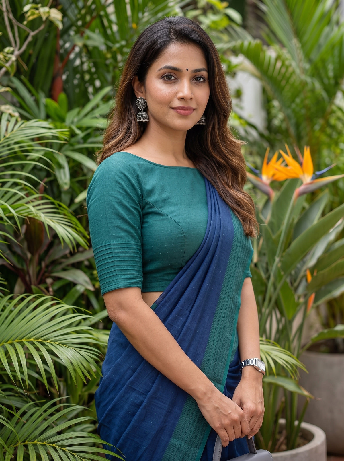 MIMOSA Navy Bengaluru Art Silk Saree — pose 10 styling detail