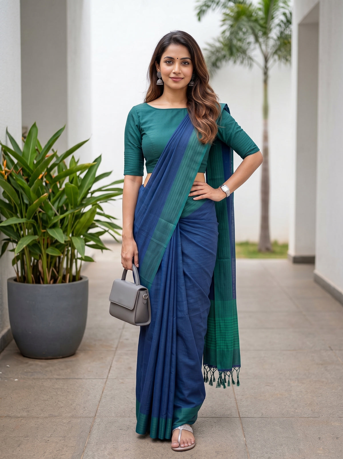 MIMOSA Navy Bengaluru Art Silk Saree — pose 4 styling detail