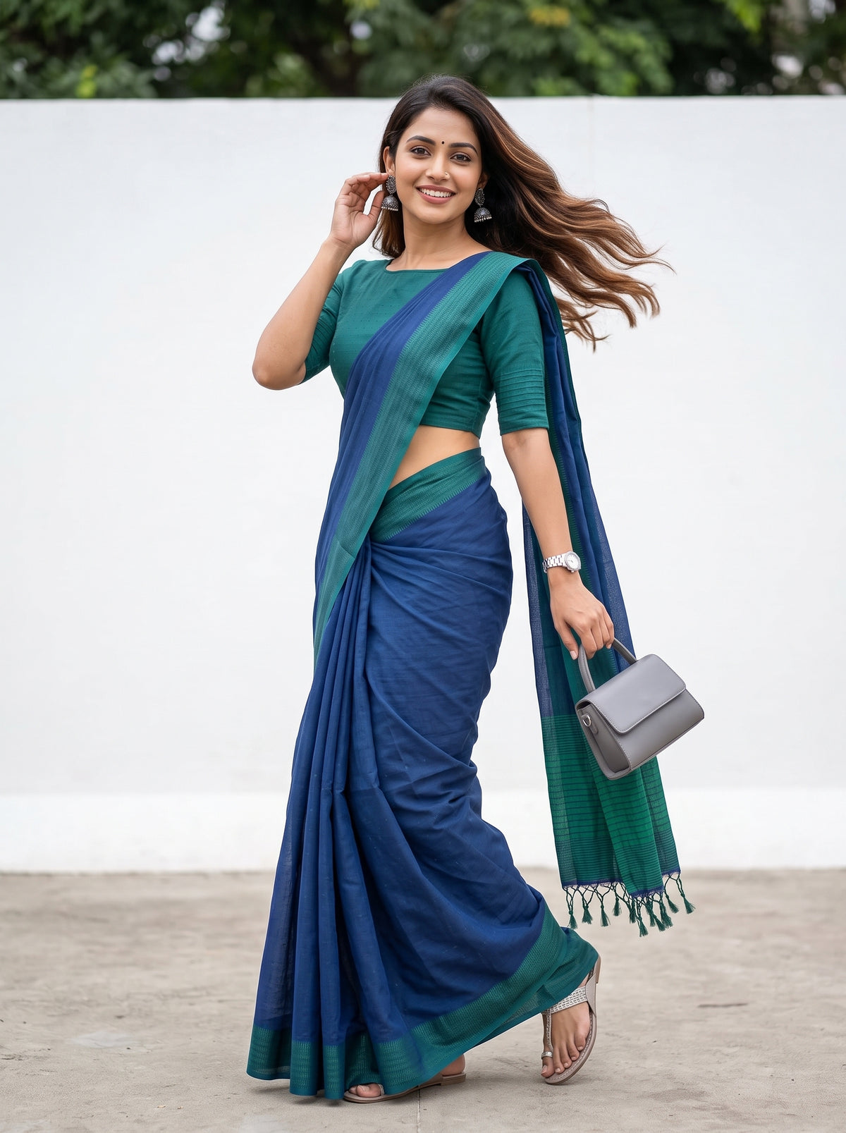 MIMOSA Navy Bengaluru Art Silk Saree — pose 9 styling detail