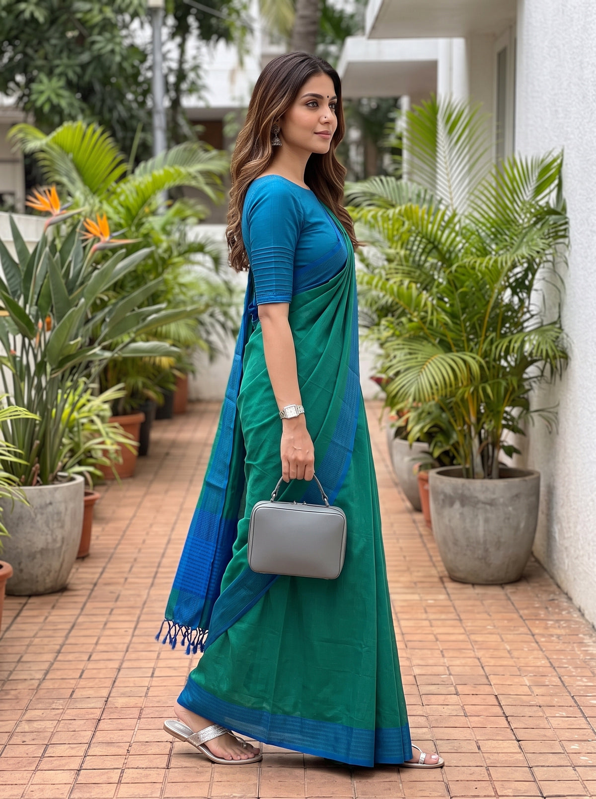MIMOSA Rama Bengaluru Art Silk Saree — pose 3 styling detail