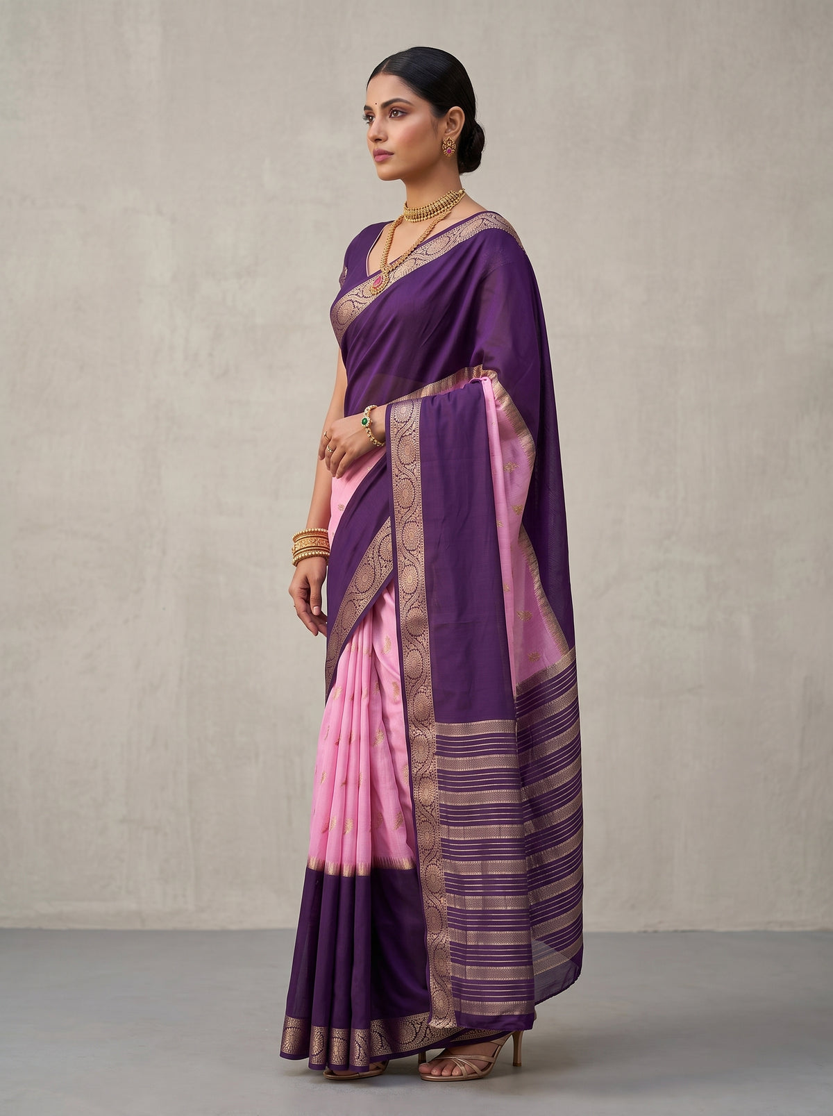 MIMOSA Lavender Mysore Silk Crepe Saree — pose 3 styling detail