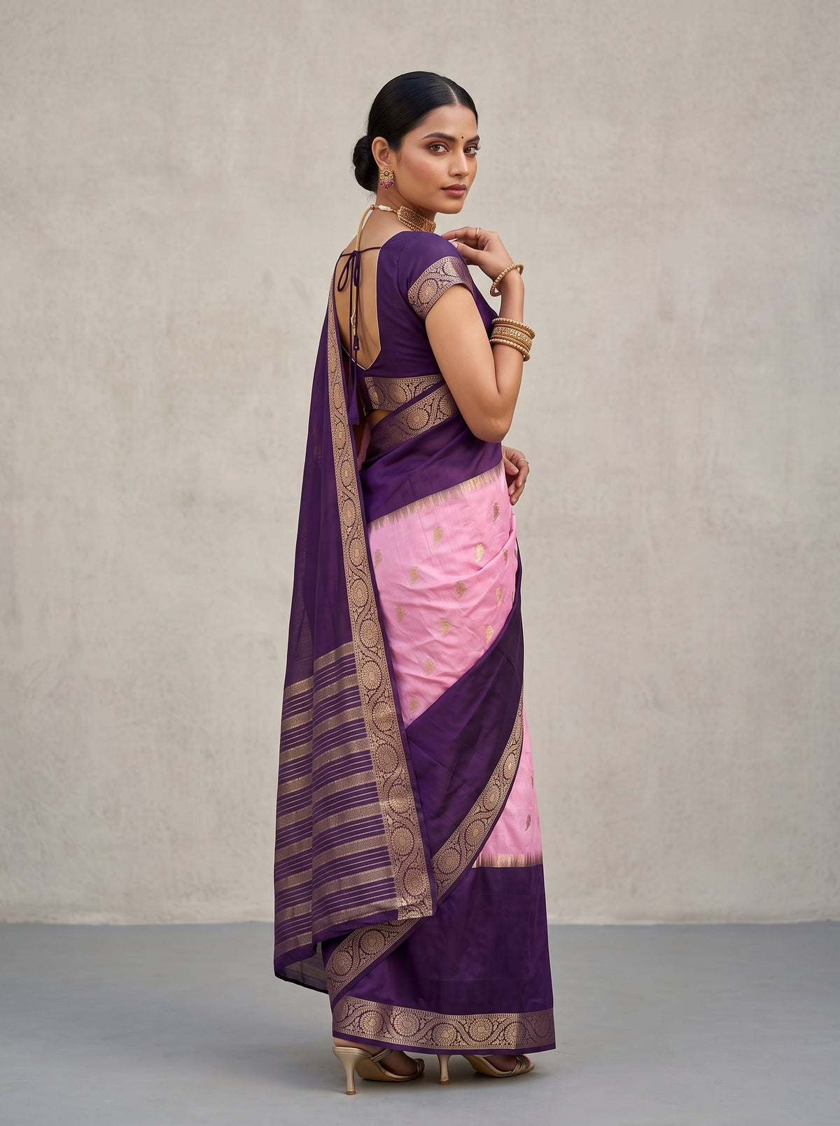 MIMOSA Lavender Mysore Silk Crepe Saree — pose 7 styling detail
