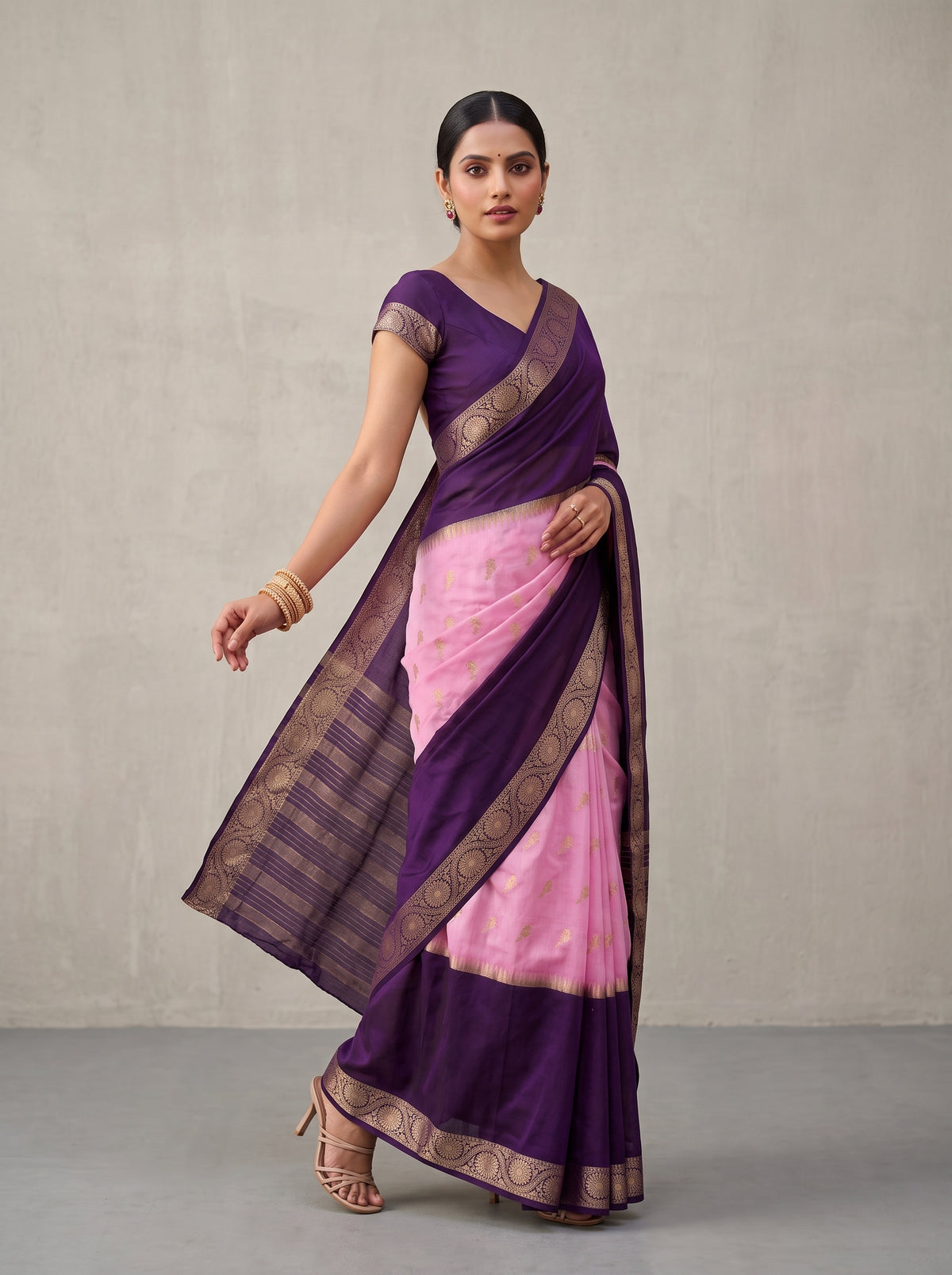 MIMOSA Lavender Mysore Silk Crepe Saree — pose 9 styling detail