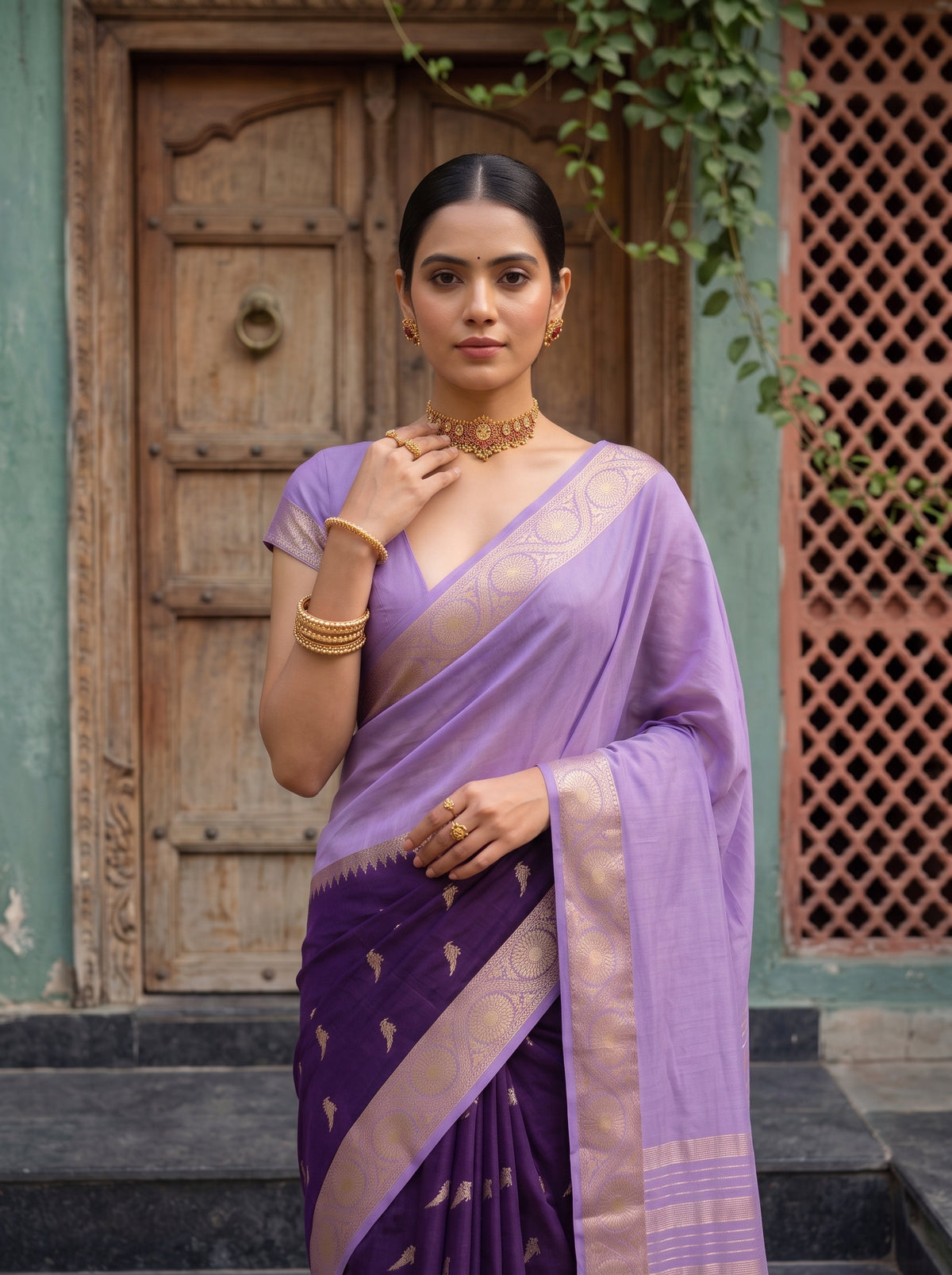MIMOSA Magenta Mysore Silk Crepe Saree — pose 10 styling detail