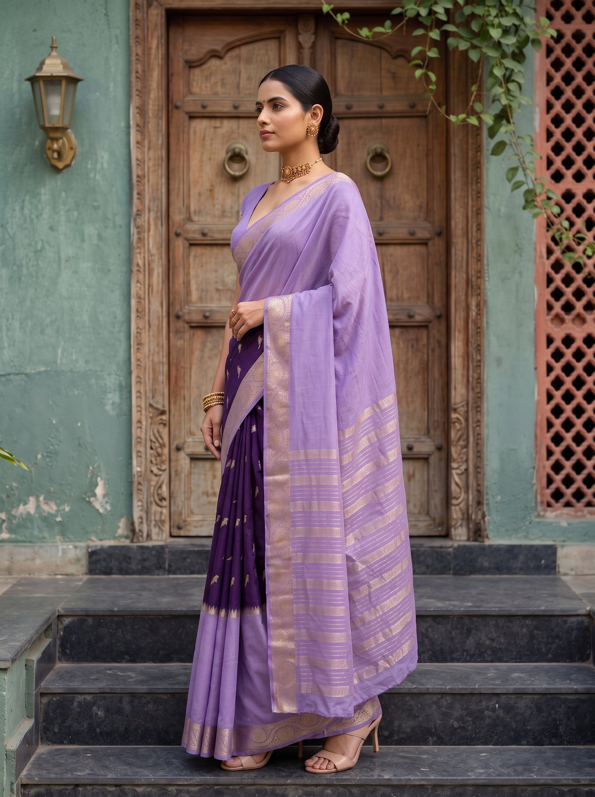 MIMOSA Magenta Mysore Silk Crepe Saree — pallu and body shot