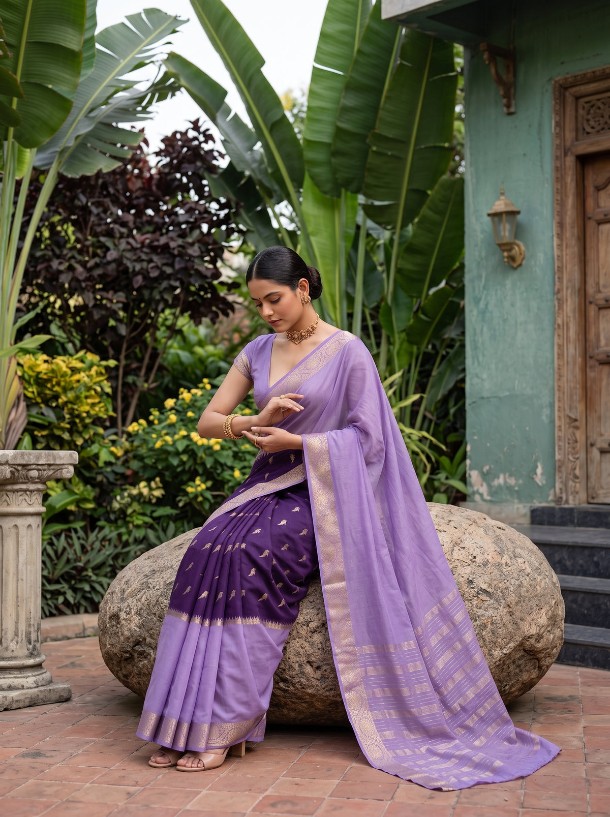MIMOSA Magenta Mysore Silk Crepe Saree — pose 8 styling detail