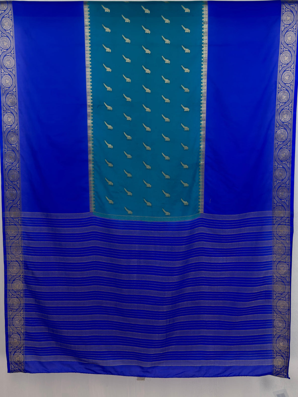 MIMOSA Sapphire Mysore Silk Crepe Saree — pallu and zari work detail