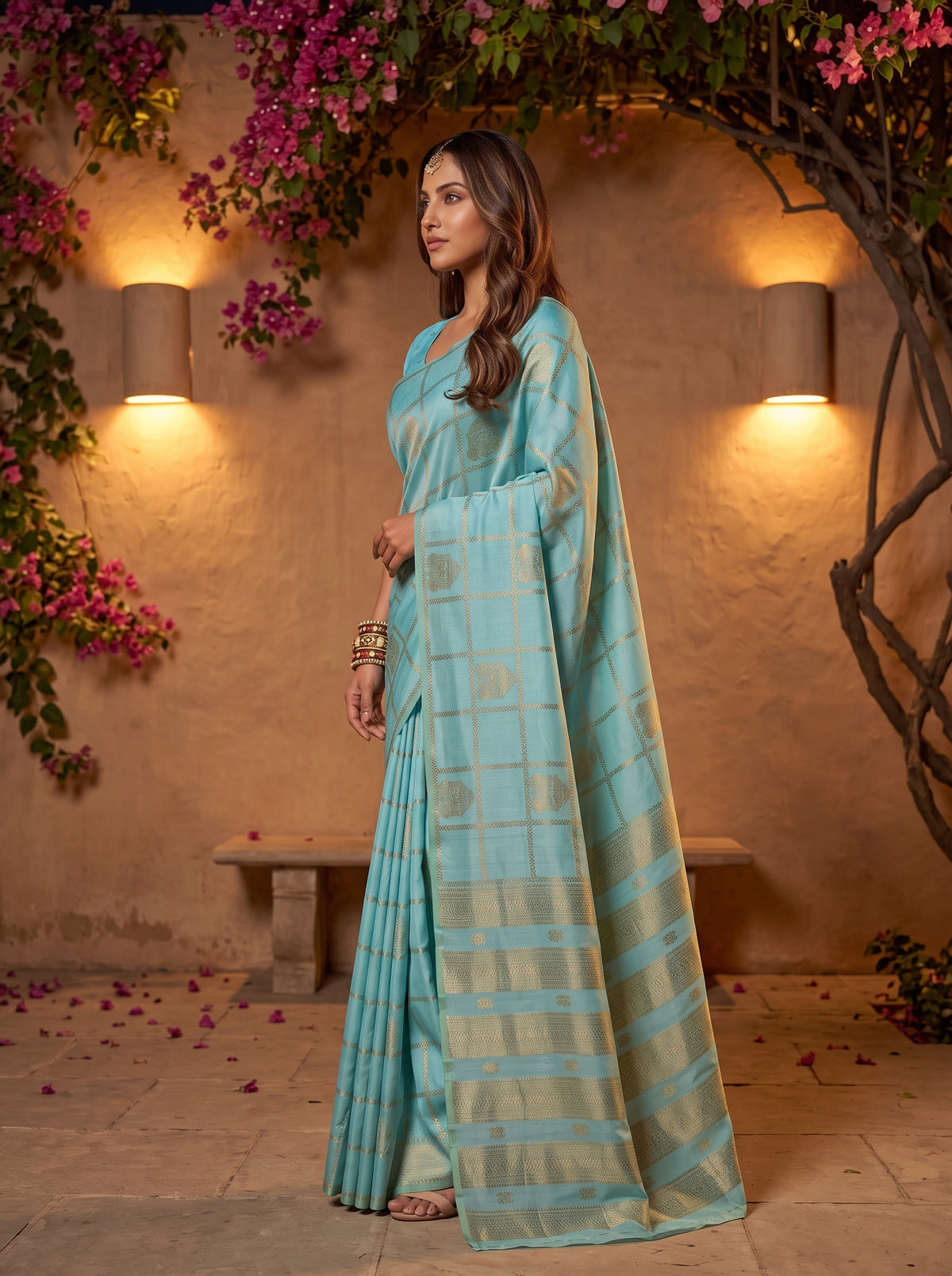 MIMOSA Ananda Mysore Silk Crepe Saree — pose 3 styling detail