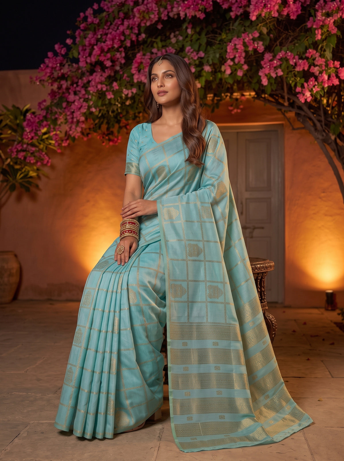 MIMOSA Ananda Mysore Silk Crepe Saree — pose 5 styling detail