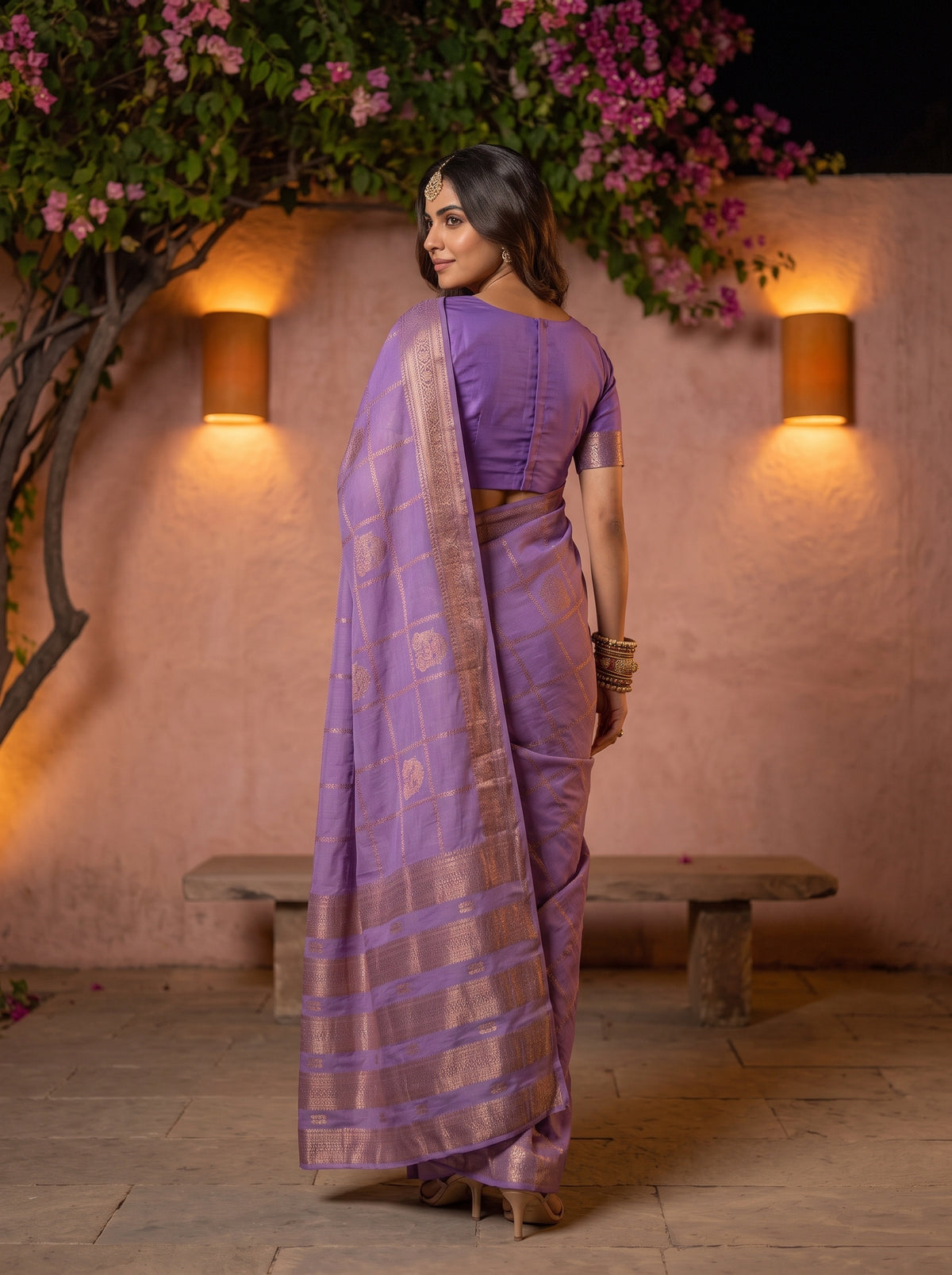 MIMOSA Lavender Mysore Silk Crepe Saree — pose 2 styling detail