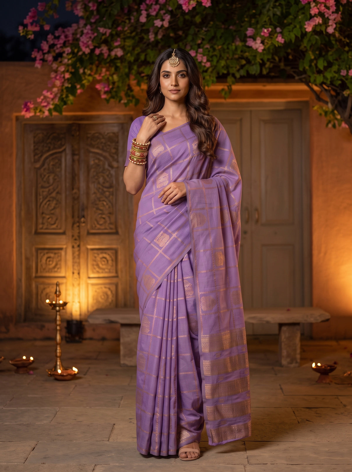 MIMOSA Lavender Mysore Silk Crepe Saree — pose 5 styling detail