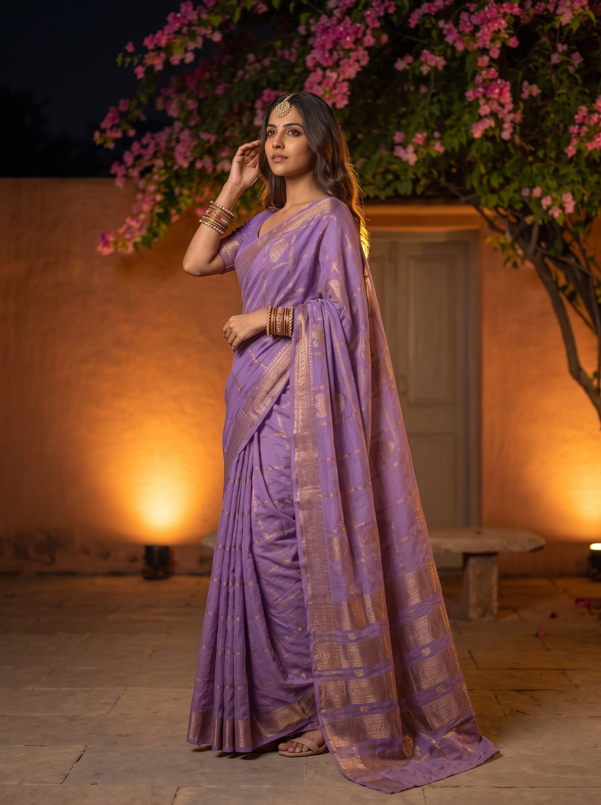 MIMOSA Lavender Mysore Silk Crepe Saree — pose 7 styling detail
