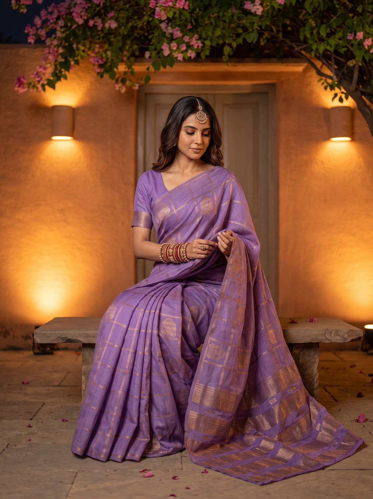 MIMOSA Lavender Mysore Silk Crepe Saree — pose 8 styling detail