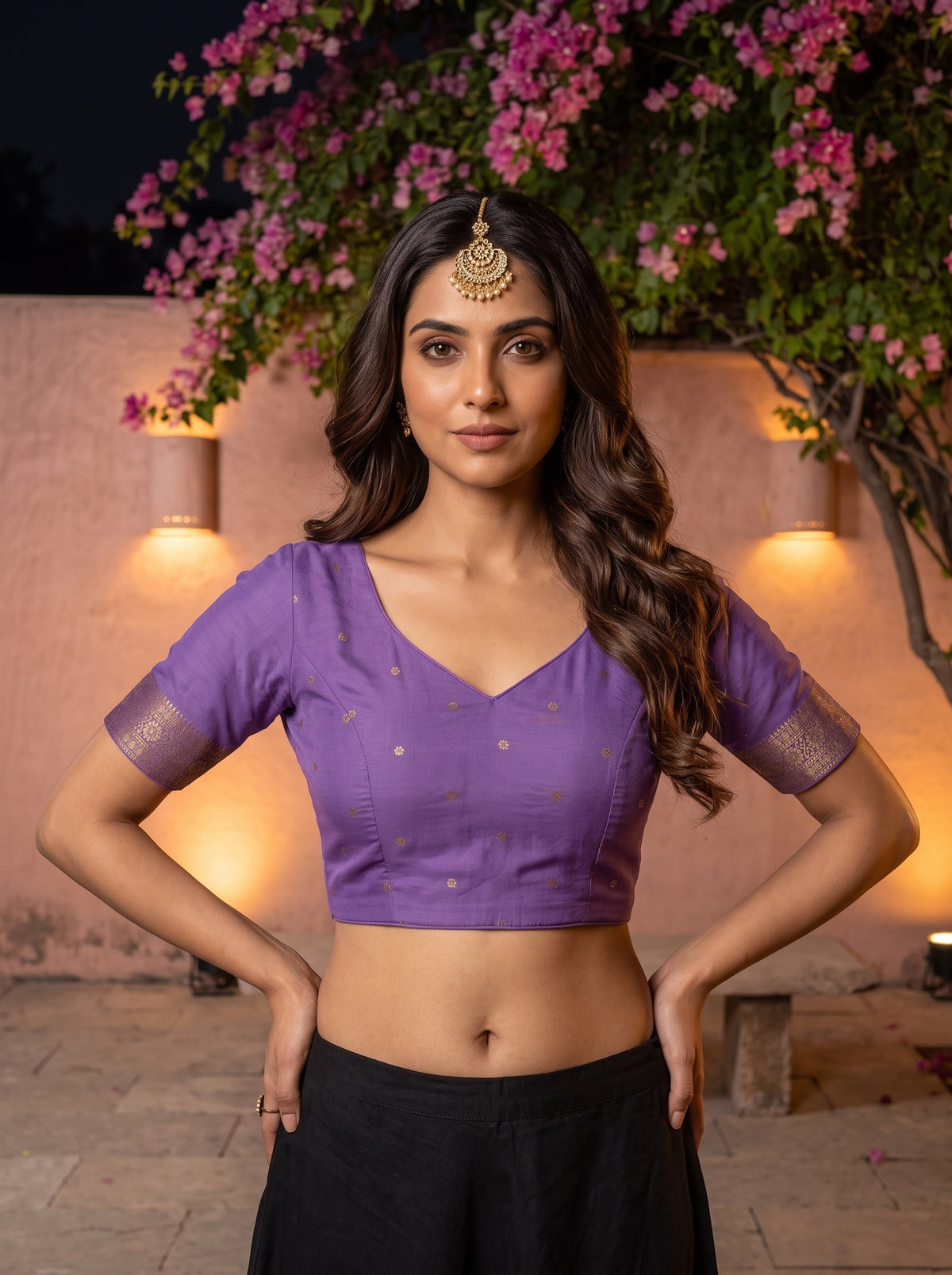 MIMOSA Lavender Mysore Silk Crepe Saree — blouse close-up