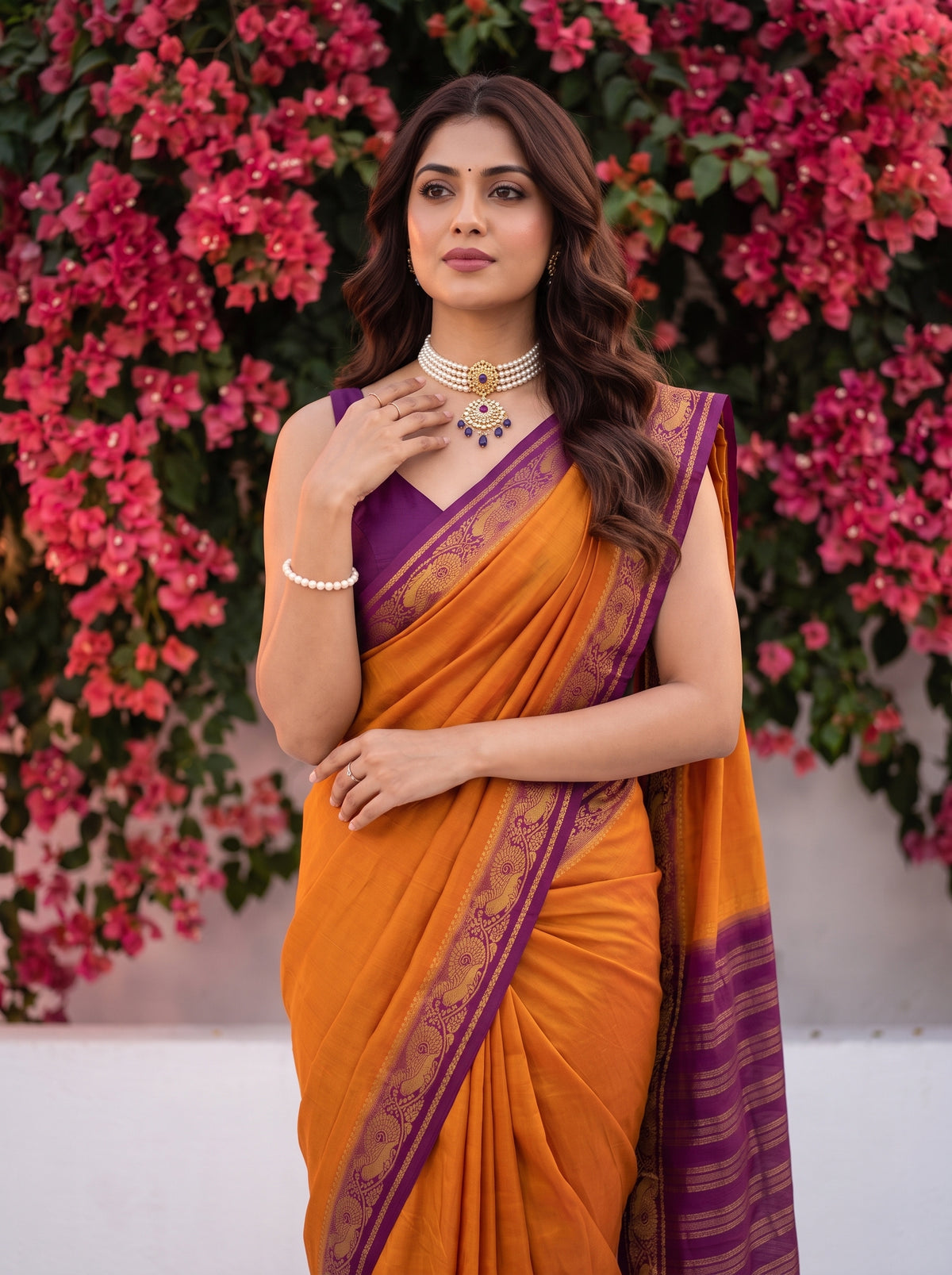MIMOSA Wine Mysore Silk Saree — pose 10 styling detail