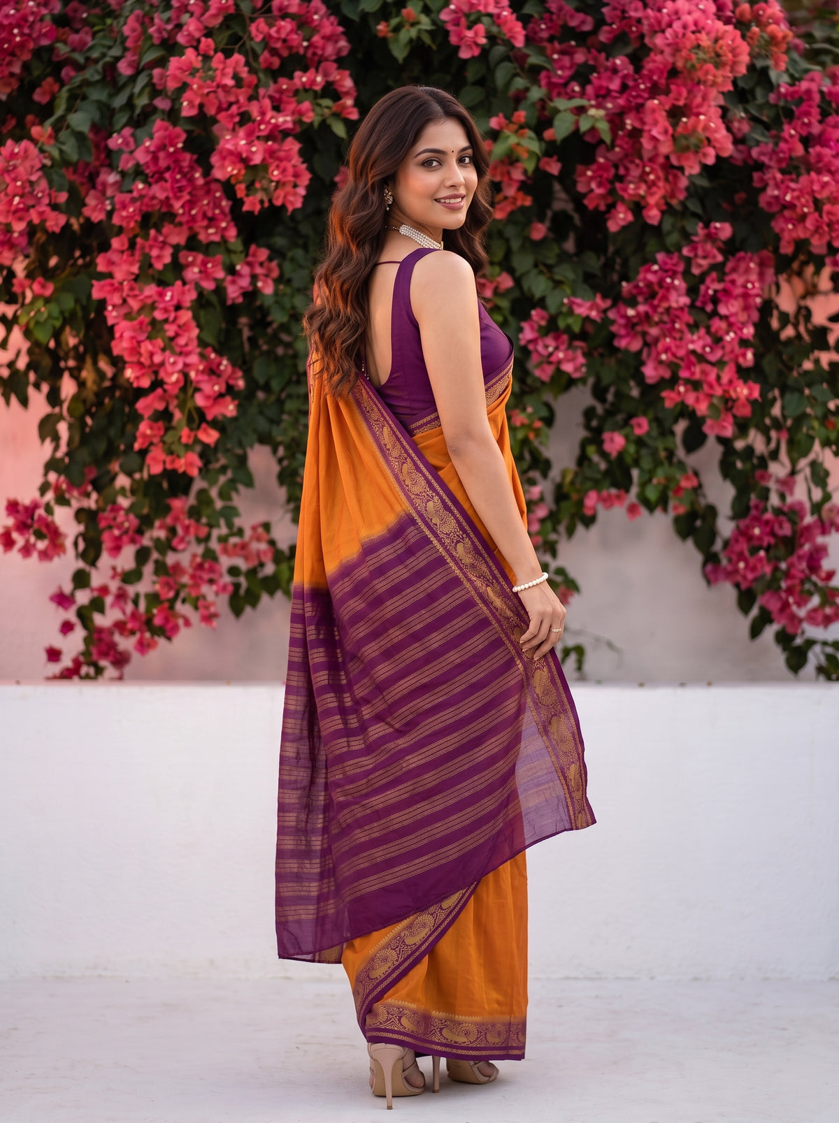 MIMOSA Wine Mysore Silk Saree — pose 7 styling detail