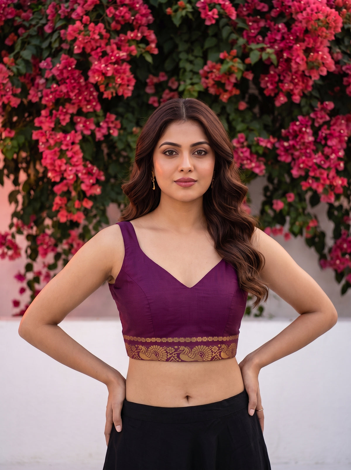 MIMOSA Wine Mysore Silk Saree — blouse close-up