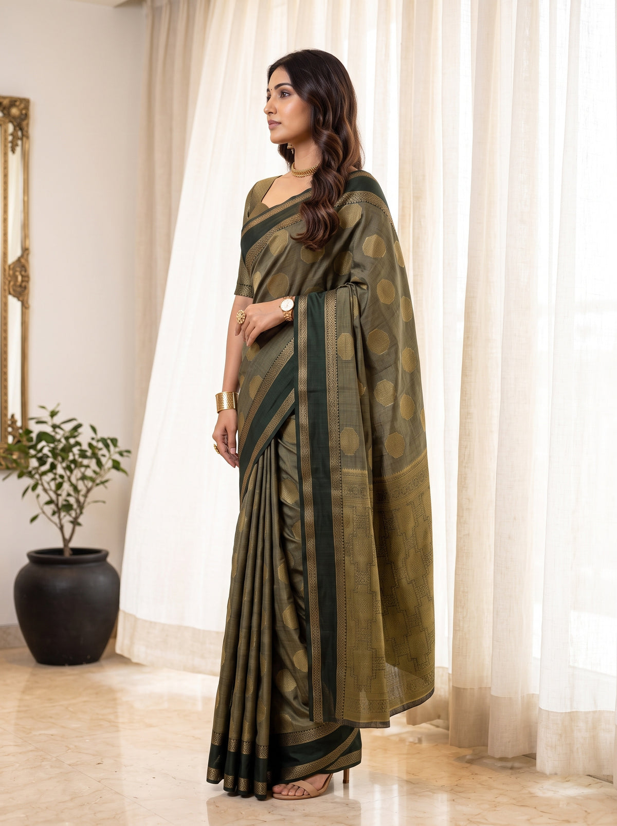 MIMOSA Blue Banarasi Saree — pose 3 styling detail