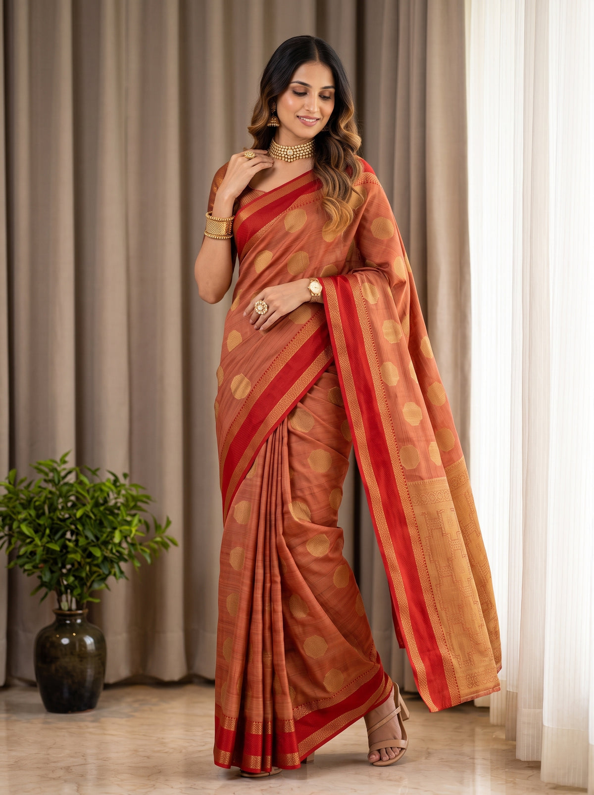 MIMOSA Orange Banarasi Saree — pose 9 styling detail