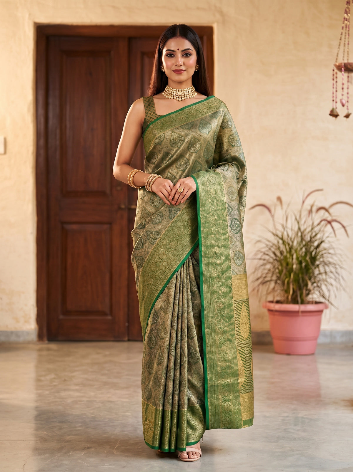 MIMOSA Green Kanjivaram Saree — pose 10 styling detail