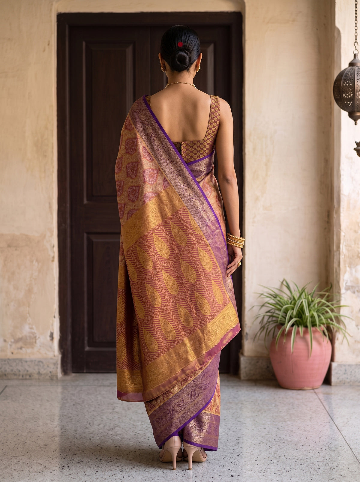 MIMOSA Magenta Kanjivaram Art Silk Saree — Saree shot with pallu and body details
