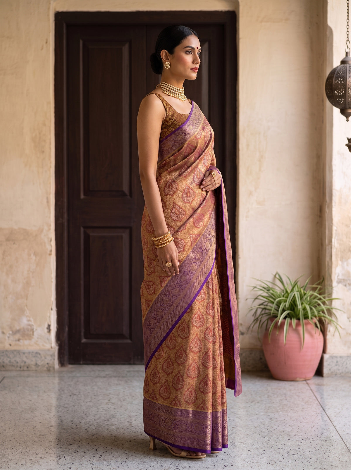 MIMOSA Magenta Kanjivaram Saree — pose 3 styling detail