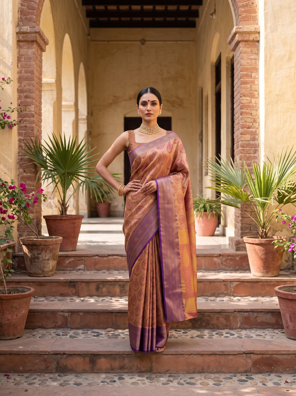 MIMOSA Magenta Kanjivaram Saree — pose 4 styling detail