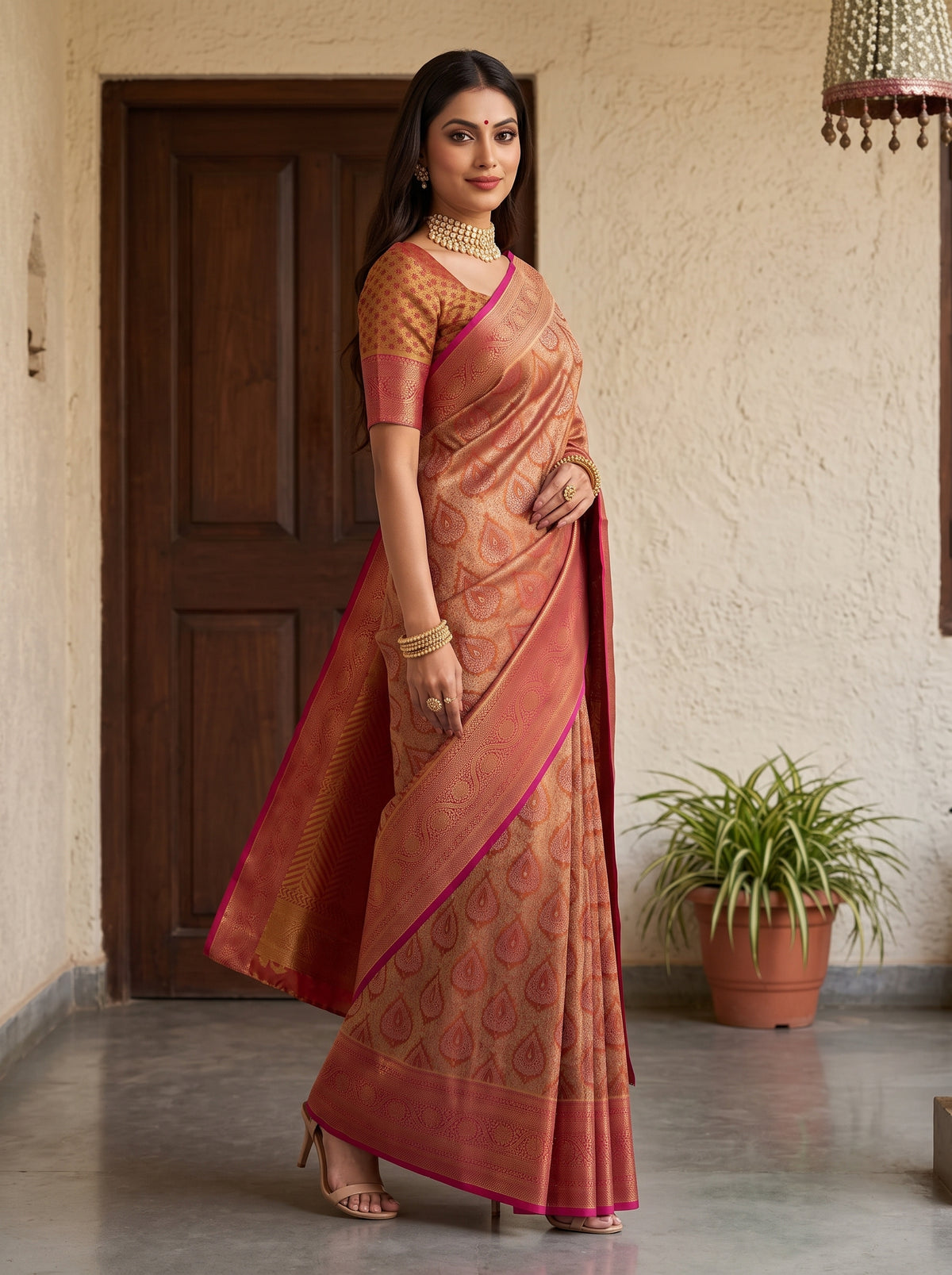MIMOSA Maroon Kanjivaram Saree — pose 9 styling detail