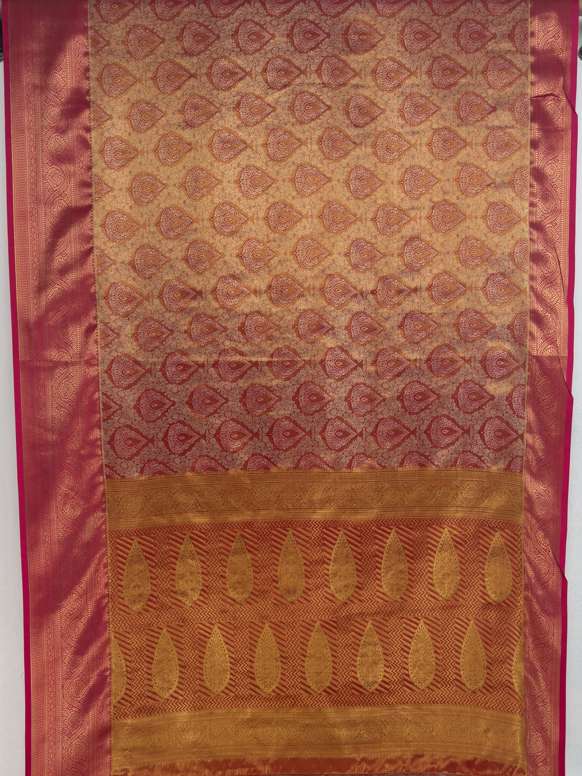 MIMOSA Maroon Kanjivaram Saree — pallu and zari work detail