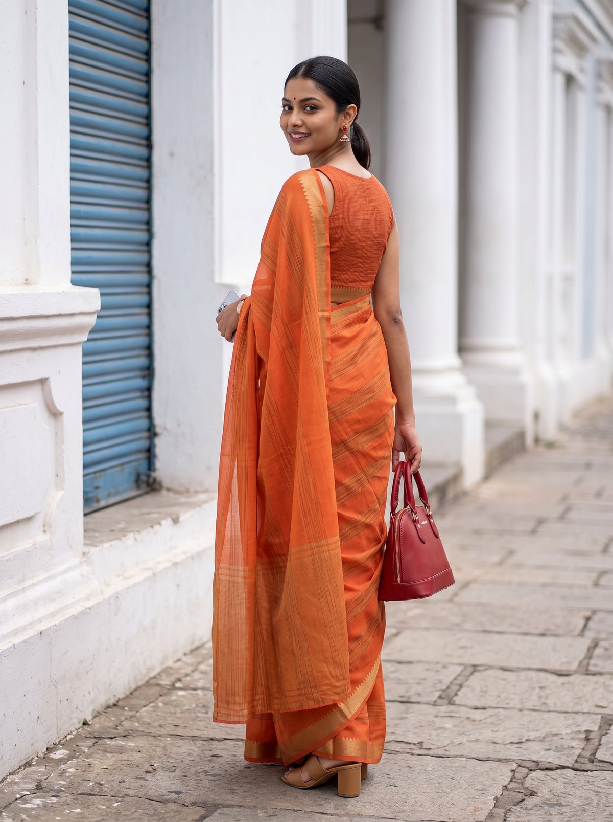 MIMOSA Peach Mysore Silk Crepe Saree — pose 7 styling detail