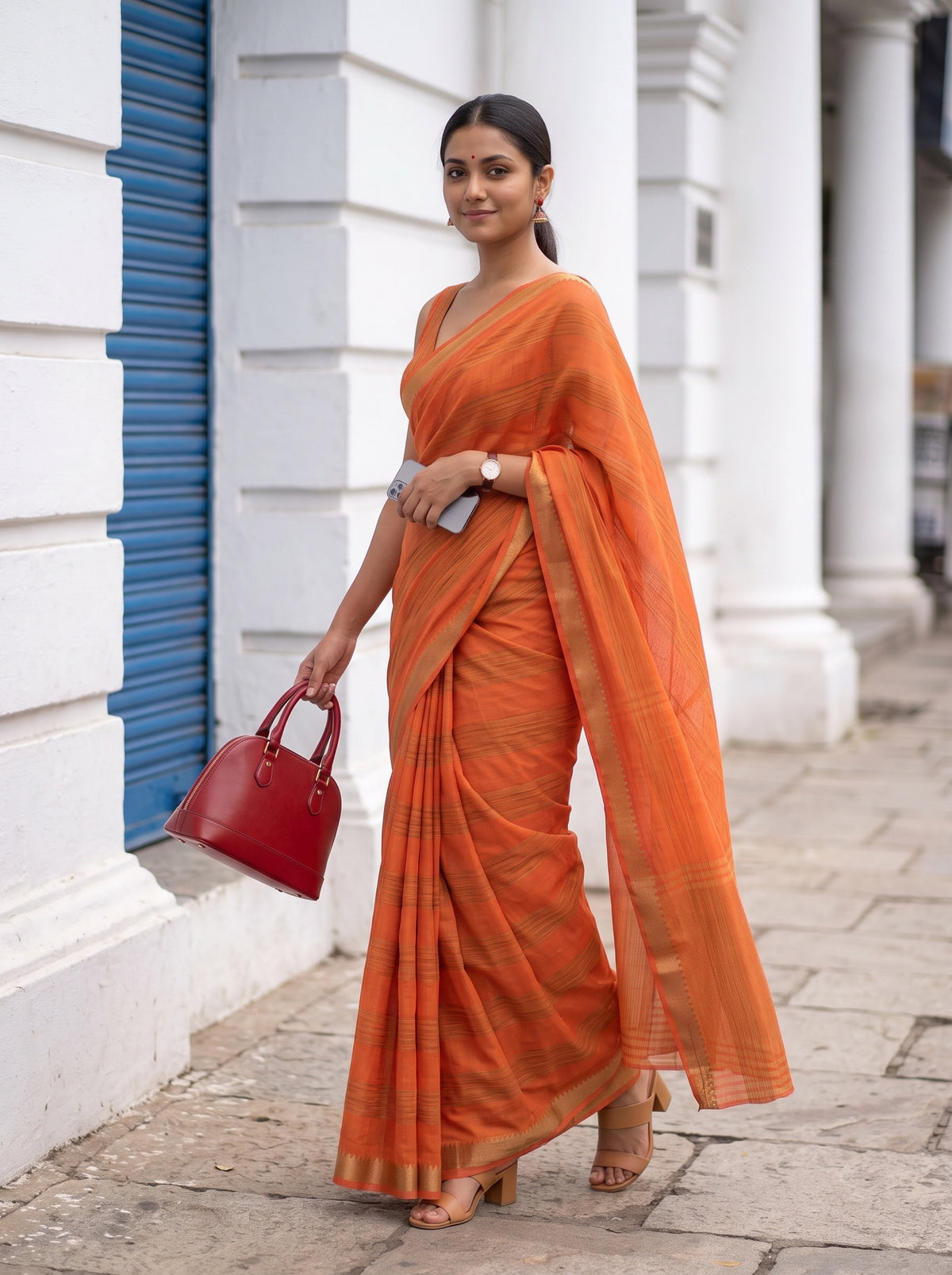 MIMOSA Peach Mysore Silk Crepe Saree — pose 9 styling detail