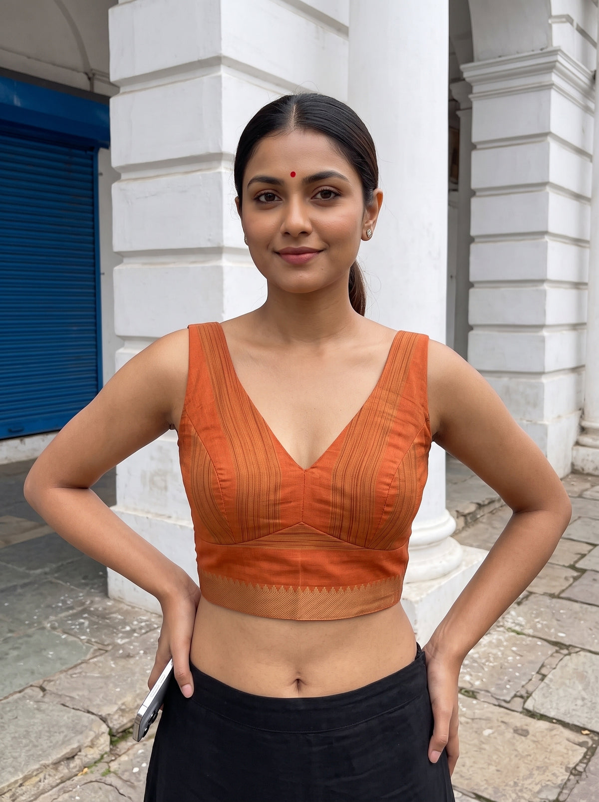 MIMOSA Peach Mysore Silk Crepe Saree — blouse close-up