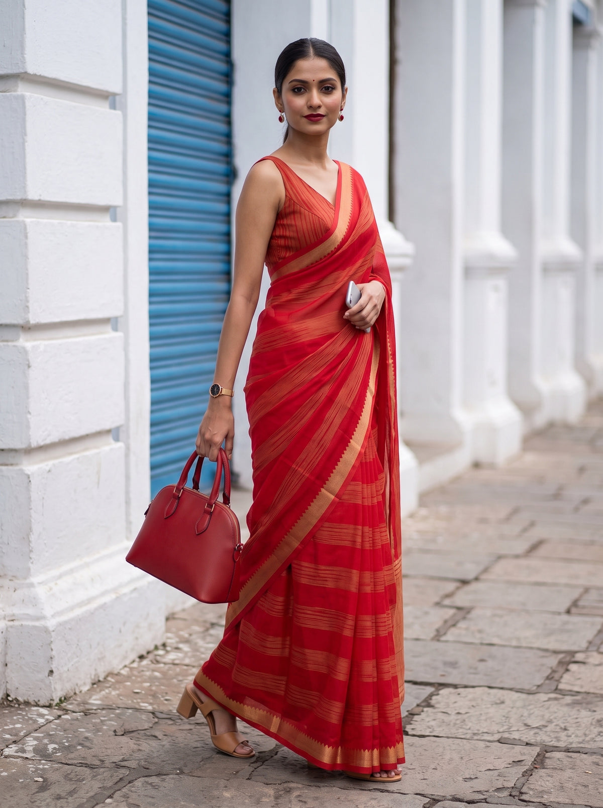 MIMOSA Red Mysore Silk Crepe Saree — pose 9 styling detail