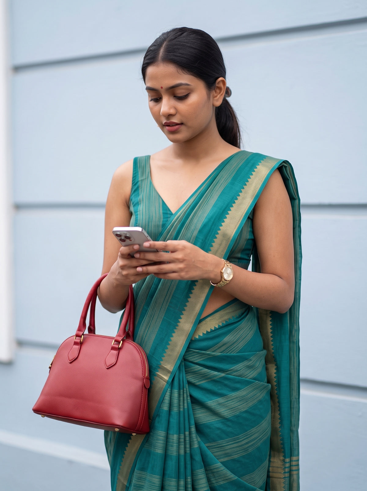 MIMOSA Sapphire Mysore Silk Crepe Saree — pose 10 styling detail