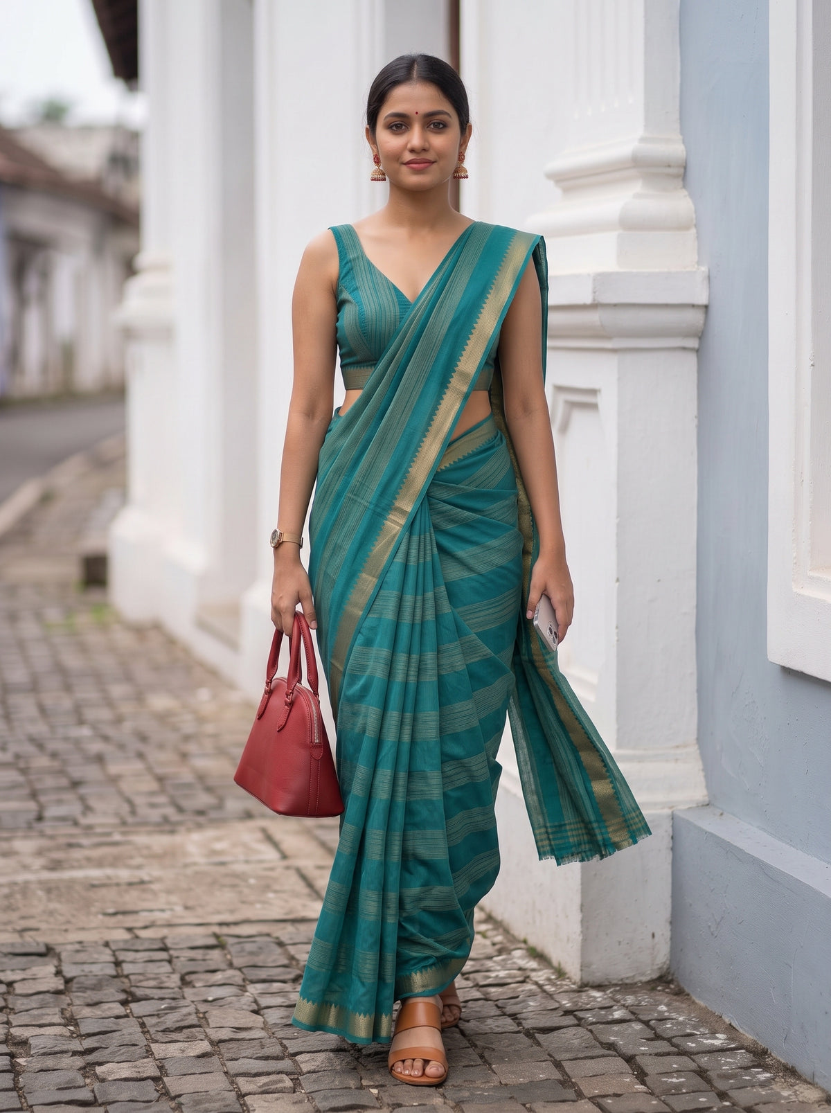 MIMOSA Sapphire Mysore Silk Crepe Saree — pose 6 styling detail